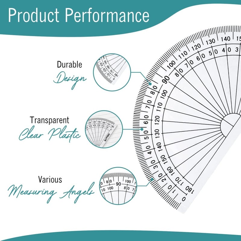 EXTRIC Protractor for Geometry, 4 Inch Clear Plastic Protractor for Woodworking, 2 Count Protractors for Classroom 180 Degrees, Math Protractors - Image 4